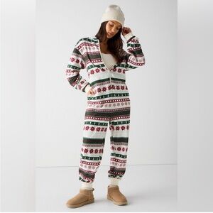 NWT Fabletics Holiday Fairisle Patterned Onesie - Cozy Fleece